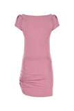 Bateau Neck Gathered Hip Mini Dress - Powder Pink