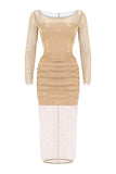 Diana Shimmery Mesh Midi Dress - Nude