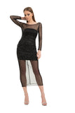 Diana Shimmery Mesh Midi Dress - Black