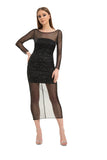 Diana Shimmery Mesh Midi Dress - Black