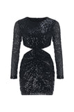 Cut Out Long Sleeve Mini Dress - Black