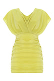 Shimmery V-Neck Gathered Dress - Yellow