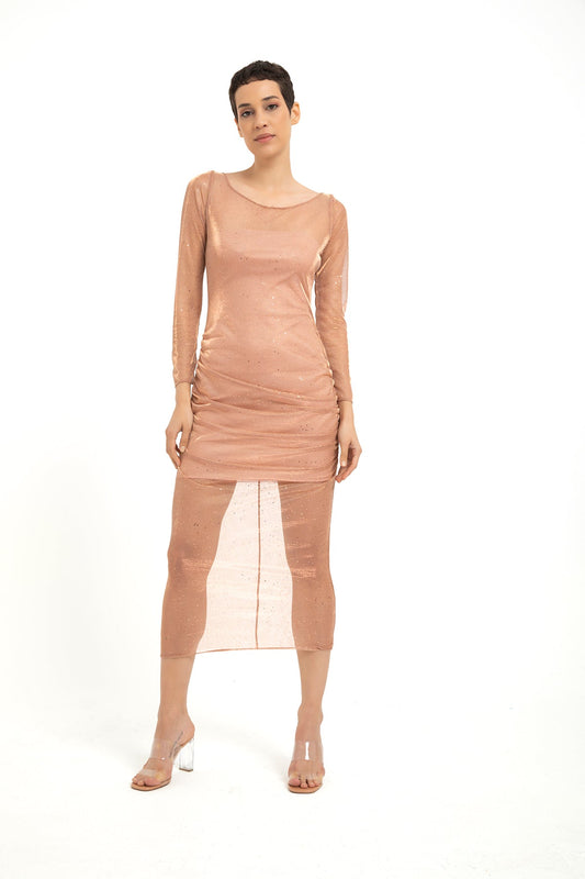 Diana Shimmery Mesh Midi Dress - Blush
