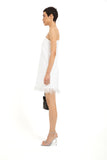 Faux Feather Trim One Shoulder Dress - White