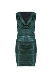 Cowl Neck Metallic Mini Dress - Green