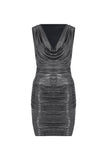 Cowl Neck Metallic Mini Dress - Silver
