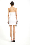 Faux Feather Trim Strapless Mini Dress - White