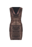 Cowl Neck Metallic Mini Dress - Copper