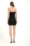 Faux Feather Trim Strapless Mini Dress - Black