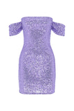 Off Shoulder Diamante Sequin Mini Dress - Lilac