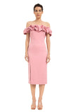 Ruffle Off The Shoulder Midi Dress - Powder Pink