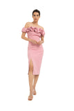 Ruffle Off The Shoulder Midi Dress - Powder Pink