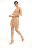 Sequin Tassel Mini Dress - Nude