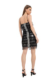 Sequin Tassel Mini Dress - Black