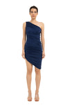 Asymmetric Draped Dress - Navy Blue