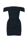 Shimmery Mesh Ruched Mini Dress - Black