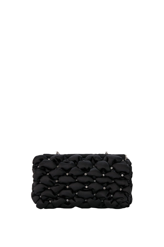 Recycled Quilted Satin Clutch Bag - Black