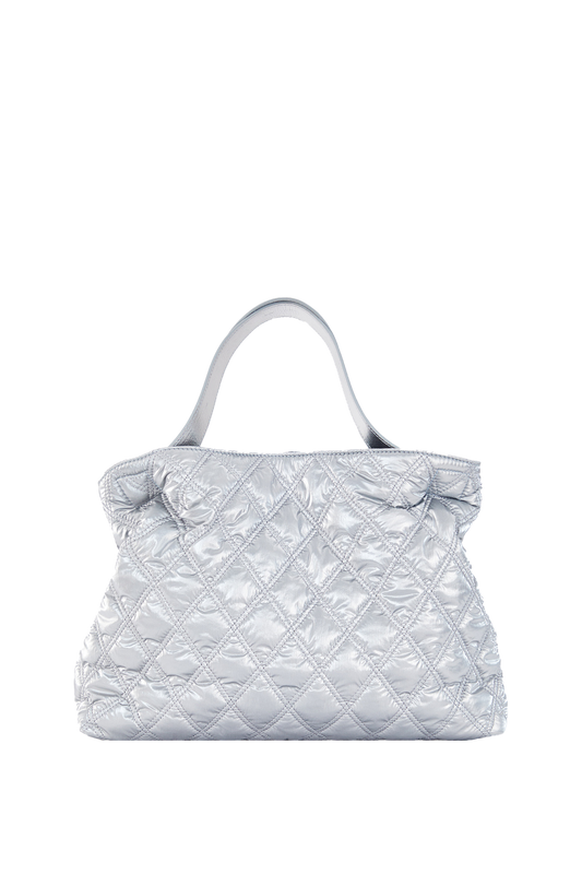 Quilted Metallic Fabric Tote Bag - Silver