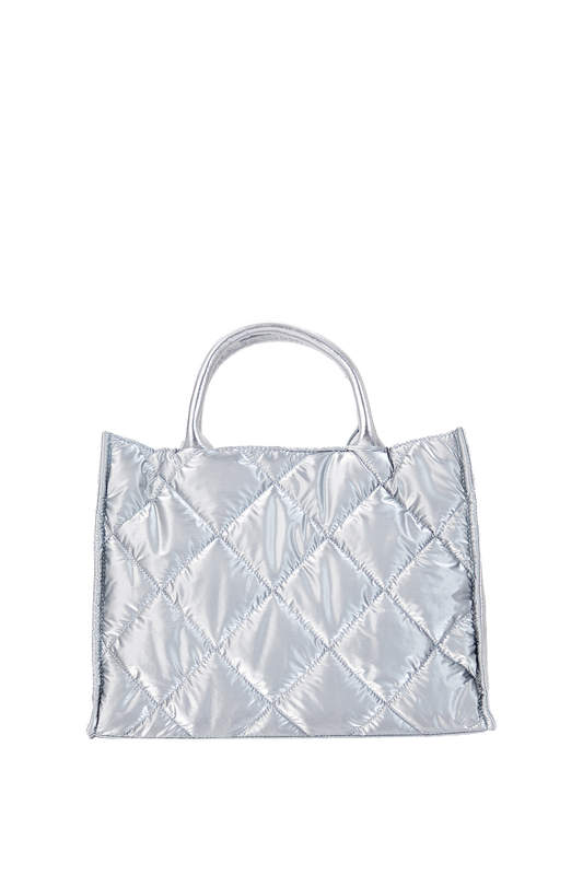 Quilted Metallic Fabric Tote Bag - Silver