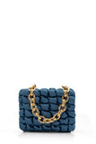 Quilted Satin Handbag - Blue