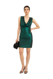 Cowl Neck Metallic Mini Dress - Green