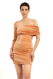 Shimmery One Shoulder Gathered Dress - Orange