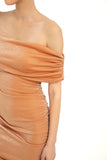 Shimmery One Shoulder Gathered Dress - Orange