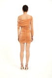 Shimmery One Shoulder Gathered Dress - Orange