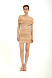 Shimmery Mesh Ruched Mini Dress - Gold