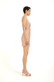 Off Shoulder Diamante Sequin Mini Dress - Nude