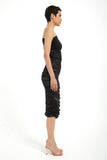 One Shoulder Mesh Ruched Midi Dress - Black