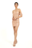 Off Shoulder Diamante Sequin Mini Dress - Nude