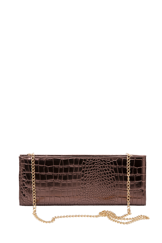 Textured Vegan Leather Clutch Bag - Bronze