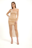 Diana Shimmery Mesh Midi Dress - Nude