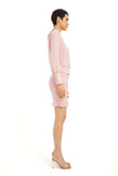 One Shoulder Mini Crepe Shirt Dress - Powder Pink