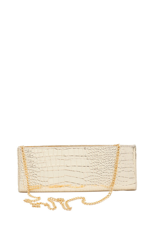 Textured Vegan Leather Clutch Bag - Gold