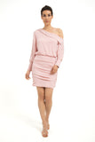 One Shoulder Mini Crepe Shirt Dress - Powder Pink