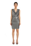 Cowl Neck Metallic Mini Dress - Silver