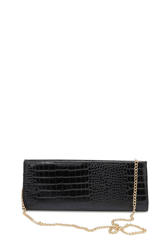 Textured Vegan Leather Clutch Bag - Black