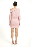 One Shoulder Mini Crepe Shirt Dress - Powder Pink