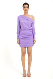 One Shoulder Mini Crepe Shirt Dress - Lilac