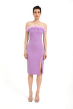 Faux Feather Trim Strapless Midi Dress - Lilac