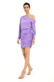 One Shoulder Mini Crepe Shirt Dress - Lilac