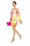 Tie Dye Off Shoulder Mini Dress - Multi-Coloured
