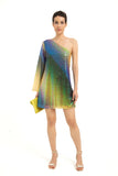 One Shoulder Sequin Mini Dress - Multi-Coloured