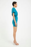 V-Neck Gathered Dress - Teal