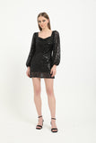Long Sleeve Sequin Mini Dress - Black