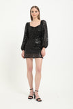 Long Sleeve Sequin Mini Dress - Black