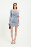 Shimmery One Shoulder Gathered Dress - Baby Blue