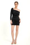 One Shoulder Gathered Dress - Black